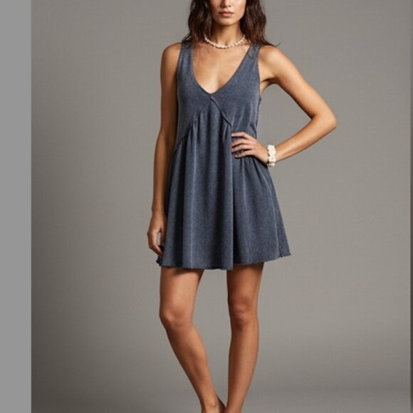 Boho  V-Neck Loose Knit Short Dress Gray - Picture 1 of 8